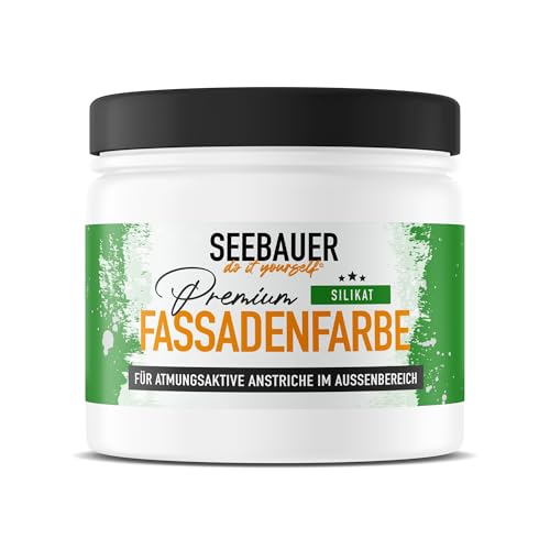 SEEBAUER diy Silikat-Fassadenfarbe Weiß 300ML für Außen (No. 000 Weiß) Atmungsaktive Mineralfarbe für Fassaden - Geeignet für Putz, Mauerwerk und Beton