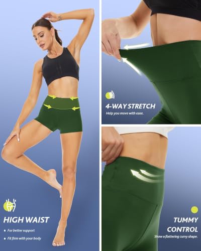Image of Workout Biker Shorts for Women - 3 inch /5 inch /14 inch Booty Spandex Volleyball Shorts | Soft High Waisted Tummy Control Shorts, Short Capri Knee Leggings, Fitness Clothing for Yoga Gym Running Athletic