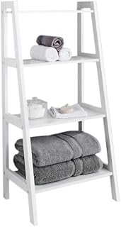 Ladder Shelf, Bookshelf, 4-Tier Industrial Storage Rack for Living Room, Bedroom, Kitchen, White Grey (White)