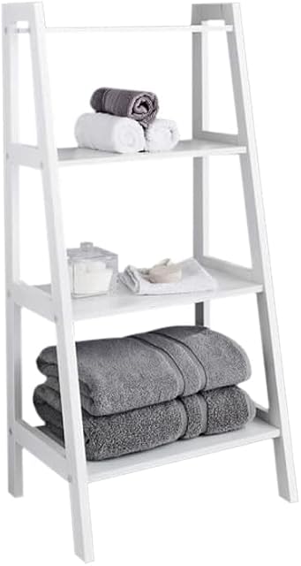 Ladder Shelf, Bookshelf, 4-Tier Industrial Storage Rack for Living Room, Bedroom, Kitchen, White Grey (White)