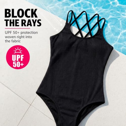 Image of Kanu Surf Girls' Reese UPF 50 Beach Sport Criss-Cross One Piece Swimsuit