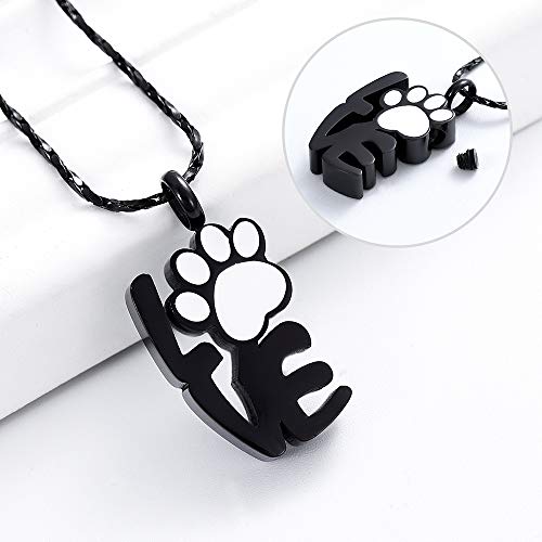 Imrsanl Pet Cremation Jewelry For Pet's Cat Dog's Ashes Pendant Paw Print Pet Urn Necklace With Hollow Case Keepsake Jewelry For Memorial Ashes Locket (Love Paw Black) #TOP2
