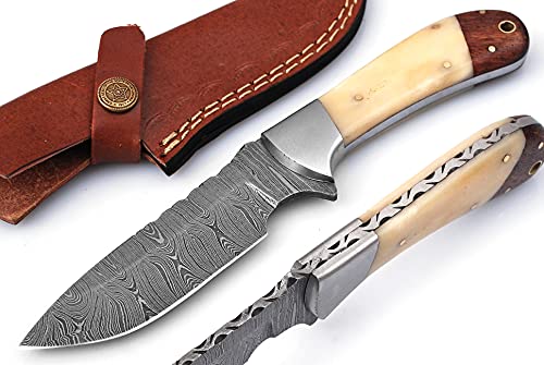 Damascus Fixed Blade Knife, Custom Handmade Knife, Damascus Steel Hunting Knife With Horizontal Carry Gear - Fixed Blade Survival Tactical Bushcraft Knife With Leather Sheath Ec-9101 #TOP14