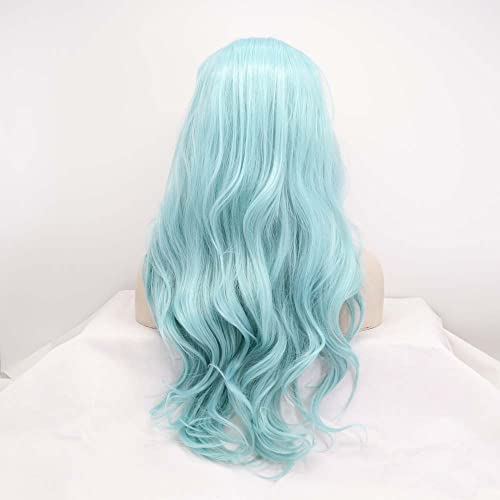 Xiweiya Wigs Mint Green Wigs Synthetic Green T Lace Front Wigs Long Body Wave Hair Heat Resistant Fiber Long Cheap Wigs…… - Image 4