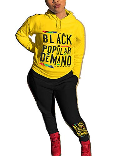 Womens Letter Print Long Sleeve Pullover Hoodie Tops and Pants Suits 2 Piece