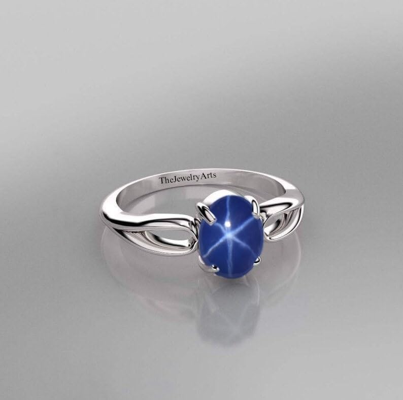 Vintage Star Engagement Ring for Women – Blue Star Sapphire in 925 Sterling Silver, Promise Ring2