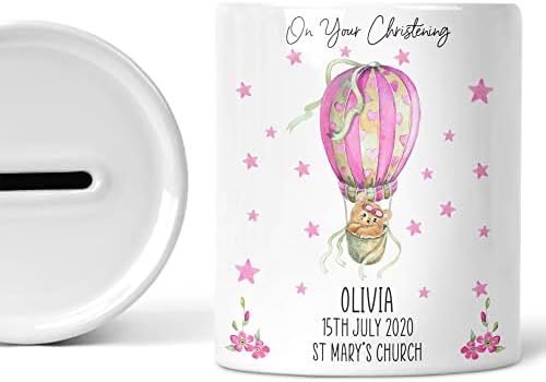 Christening Gift For Baby Girl Personalised Piggy Bank For Babies Girls Decor Newborn Gifts Money Box Custom Name Savings Jar Decor Coin Box Money Bank Nursery Accessories Ceramic Keepsake