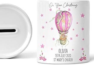 Christening Gift For Baby Girl Personalised Piggy Bank For Babies Girls Decor Newborn Gifts Money Box Custom Name Savings Jar Decor Coin Box Money Bank Nursery Accessories Ceramic Keepsake