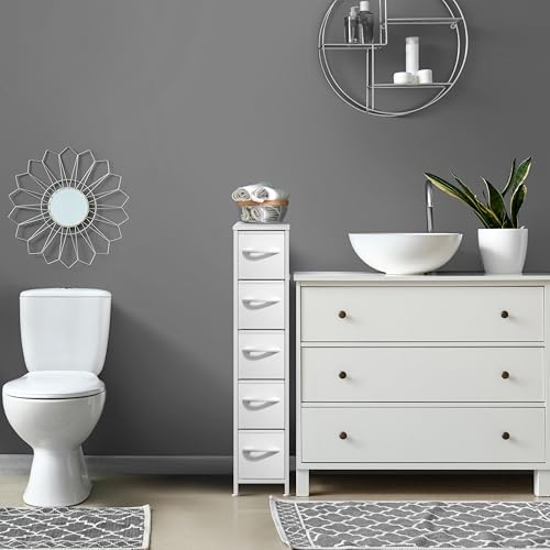 Sorbus 5-Drawer Narrow Dresser for Bedroom (White/Gray) - image 7
