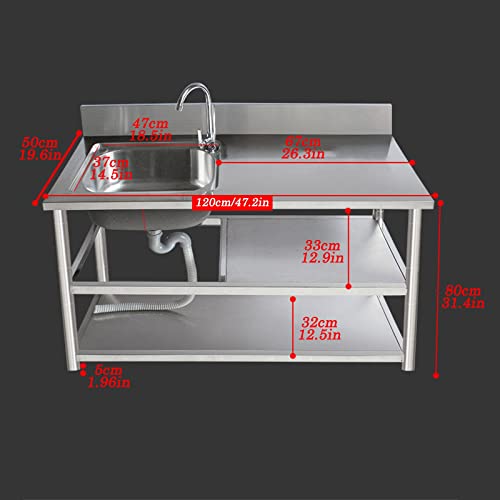 Yzjj Free Standing Stainless-Steel Single Bowl, Commercial Restaurant Kitchen Sink Set W/Faucet & Drainboard, Prep & Utility Washing Hand Basin W/Workbench & Storage Shelves Indoor Outdoor #TOP6