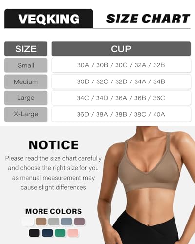 Image of VEQKING Seamless V-Neck Cross Back Women Sports Bra for Small Chest, 3 Pack | Made for A-C Cups, Spaghetti Straps, Removable Padded, Comfort Wireless for Low Impact Workout: Yoga, Lounging & Daily Wear