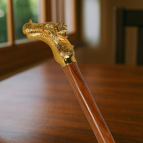 Shiny Brass Dragon Head Walking Stick Cane with Solid Wood Shaft & Gold Finish Handle Vintage Style Gentlemen Walking Cane for Decor Gift by collectiblesBuy - Image 3
