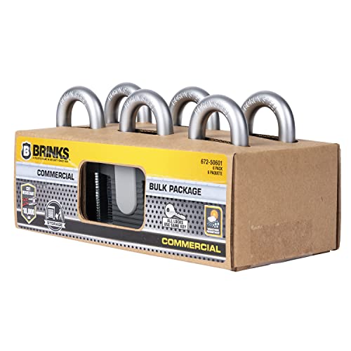 Brinks - 50Mm Commercial Laminated Steel Keyed Padlock, 6-Pack - Solid Steel Body With Boron Steel Shackle #TOP6