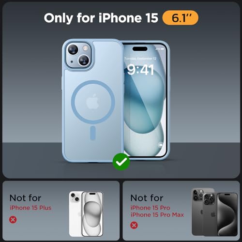 Image of Miracase Magnetic for iPhone 15 Case (Compatible with MagSafe)(with 2X Screen Protectors) Military-Grade Protection, Anti-Fingerprint Translucent Matte Phone Cover for iPhone 15 6.1 inch, Light Blue