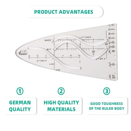 Parabelschablone Mathe,3 Stück Kurvenschablone,Parabel Lineal Set,Parabel Schablone,Parabel Glasklar Bruchsicher,Normalparabel für Sinus Kosinus Tangens Ein Wichtiges Hilfsmittel für Studium Und Beruf