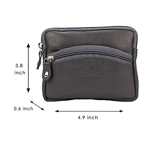 FINELAER Genuine Leather Coin Pouch Zipper Wallet and Change Purse for Men and Women (Grey)2
