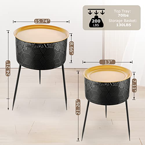 Jeroal Round Side Table Set Of 2, End Table With Durable Iron Legs Support, Small Side Accent Table With Storage For Living Room Bedroom Outdoor And Small Space, Easy Assembly. #TOP1