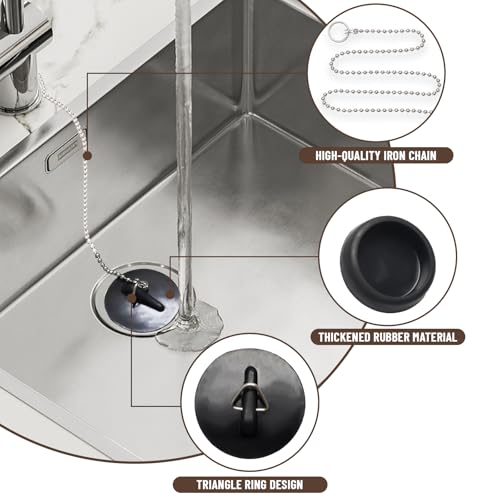 Miniatura 3 de 2 Piezas Tapones De Desagüe Tapones De Fregadero Con 40cm Cadena Tapón Para Bañera Tapón Para Lavabo Tapón De Goma Para Lavabos,Bañeras Y Fregaderos De Cocina Negro Ø40-45mm