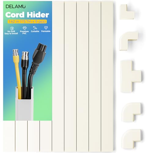 Delamu 142in Cord Hider, Beige Cable Cover for 2-3 Wires on Wall, Premium Wire Hiders Wire Covers for Cords on Wall, Easier Setup TV Cable Management Kit, W0.94 H0.47in, Beige