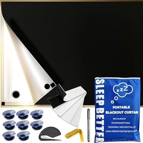 Colel 100% Blackout Curtains for Bedroom, Not Fall Down Blackout Blinds, Portable DIY Window Shades with Strong Suction Cups for Baby Nursery, Travel, Dorm Room (Black02-79 x57) Cover