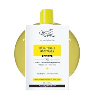 Chemist at Play Brightening Body Wash | Glowing Skin Vitamin C Bodywash | Helps to Reduce Fades Dark Spots, Evens out Skin Tone | Alpha Arbutin | 30X Vitamin C with Camu Camu | For Women & Men | 236ml