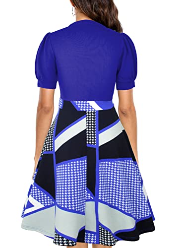Image of Mokayee Womens Summer Short Puff Sleeve Casual Semi-Formal Fit and Flare Church Wedding Guest Work Dresses with Pockets