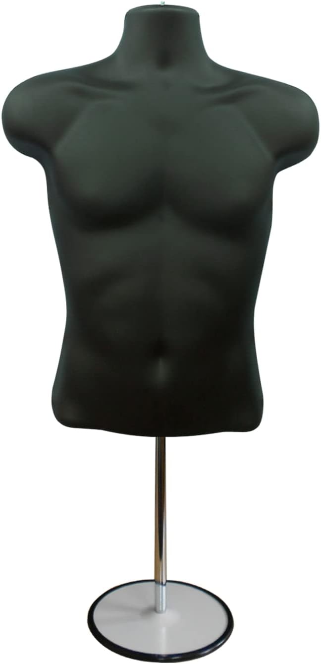 MALE BLACK MANNEQUIN FREESTANDING 3QTR BODY FORM TOP TABLE WITH ROUND ...