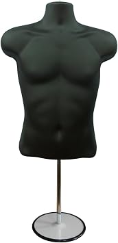 MALE BLACK MANNEQUIN FREESTANDING 3QTR BODY FORM TOP TABLE WITH ROUND STAND
