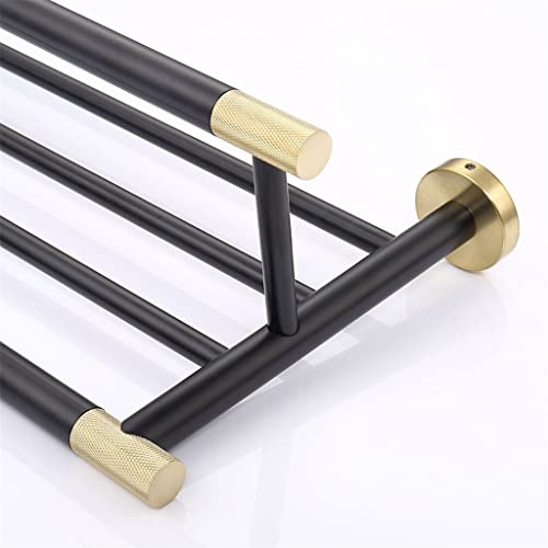 Toallero de baño negro y oro con estante de acero resistente a humedad 2