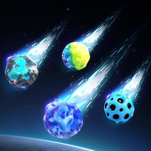 YiJiuBa 4 Bällen, Mond Ball,7cm Hohe Springender Gummiball Sprünge Jumpball Mondball, Space, Bounce, Jump Ball Galaxy, Coole Moonballs für Kleinere Kinder, für Drinnen Als Auch Draußen