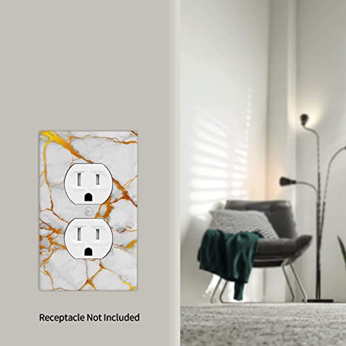 White Marble Deep Gold Grain Wall Plate Duplex Electrical Outlet Cover Decorative 4.5" X 2.76", Screws Included, Unbreakable #TOP4