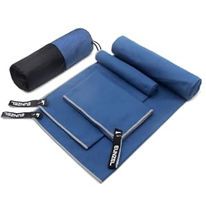 Eunzel Quick Dry Camping Towel, Microfiber Travel Towel 3 Size at 1 Pack,Fast Drying Towel Set for Camping, Beach, Gym, Sports, Yoga & Swimming Pool, Navy Blue