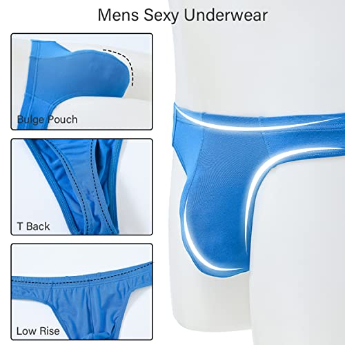 Yinyouyu Mens Thongs Underwear Bulge Enhancing Pouch G String Bamboo Sexy T Back Butt-Flaunting Bikini L Blue #TOP3
