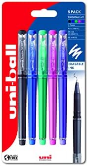 uni-ball URN-181-07 Erasable Rollerball Gel Pens. Premium 0.7mm Ballpoint Tip for Super Smooth Writing, Drawing & Colouring. Easy-Retract Eraser for Secure and Stable Rubbing Out. 2 + 3 Refills Black