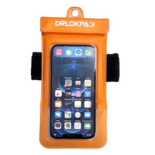 DRLOKPAK Waterproof Phone Case Armband Surfing Dry Bag Floating Waterproof Pouch Holder for iPhone 15 14 13 12 Pro Max XS Plus Se Galaxy S23 + Ultra W24 Google LG Phone up to 7inch (Orange)