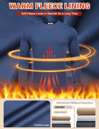 COOFANDY Men Winter Casual Pullovers Fleece Crewneck Sweatshirt Fashion Long Sleeve Sweatshirts Athletic Solid Pullover Navy Blue