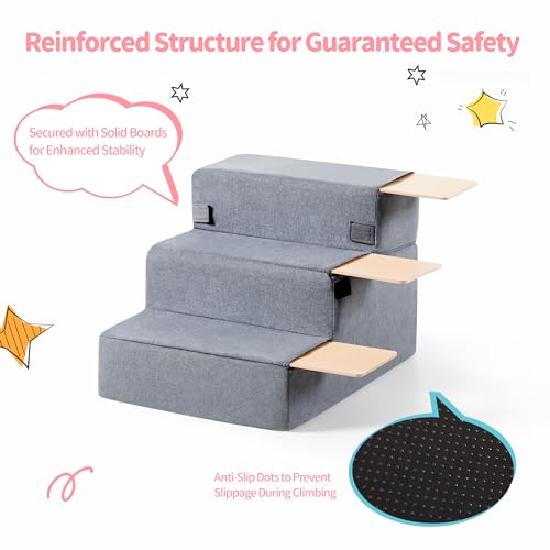 image for Made4Pets Dog Stairs for Small Dogs, Foldable Pet Step Dog Ramp for Hi