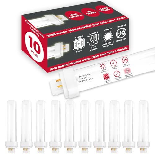 GoodBulb 26W G24Q-3 4-pin CFL Light Bulbs, 3500K, 1800 lm, 10 Pack