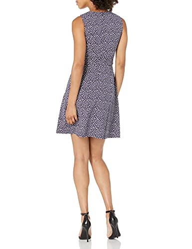 Amazon Brand - Lark & Ro Women's Sleeveless Crew Neck Belted A-Line Dress With Pockets, Navy Vine Leaf Print, 2 #TOP4