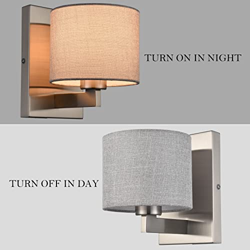 Samteen Brushed Nickel Wall Sconces Set Of Two Modern Drum Wall Lamp With Slub Fabric Shade Wall Light Fixtures For Bedroom Living Room Hallway, Bathroom Sconce Lighting #TOP6