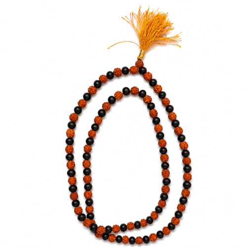 Image of Karungali Rudraksha Mala Original with 108 Beads | Rudraksha Karungali Mala with Lab Test Certificate | Rudraksha and Karungali Mala | Karungali and Rudraksha Mala Original