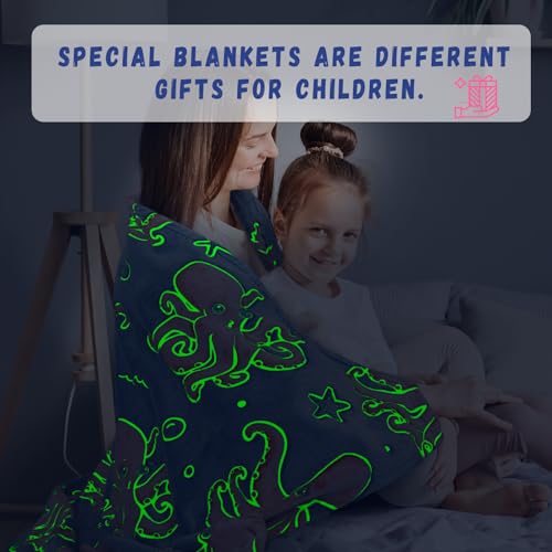 Glow in The Dark Octopus Blanket for Kids - Soft Fleece Ocean Animal Throw Blanket Sea Creature Octopus Gifts Toys for Boys & Girls 3-12 Years Old 50x60inch image 4