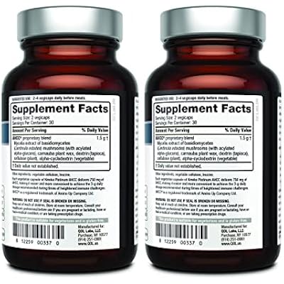 Quality of Life AHCC Kinoko Platinum 750 mg Premium Immune Support Supplement - Pack of 2, 60 Count Bottles
