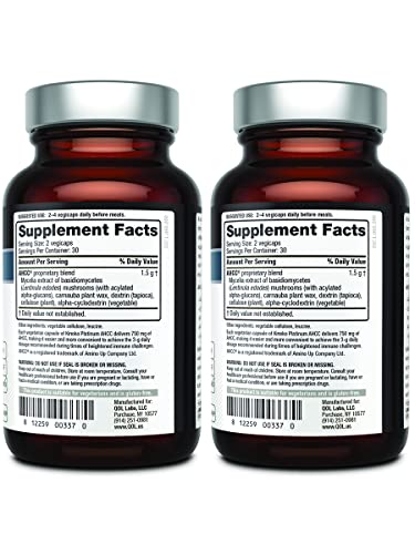 2 Pack AHCC Kinoko Platinum 750 mg– Premium Immune Support Supplement - Quality of Life - 60 Count Bottles