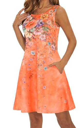 Image of Summer Dresses for Women 2026 Casual Sundresses Beach Cover Ups Sleeveless Tshirt Swing Dress with Pockets