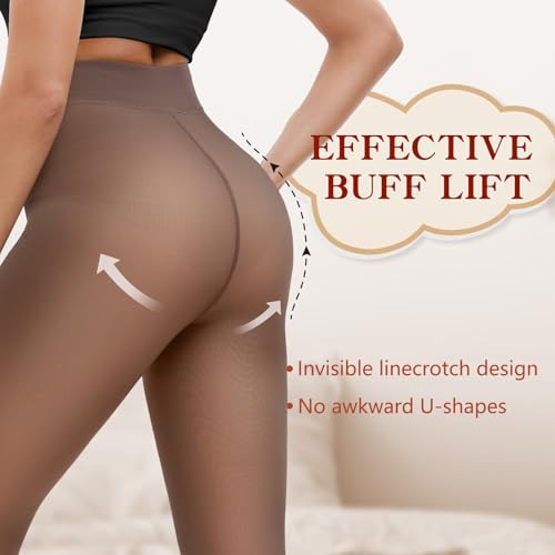 Image of HONGTEYA Fleece Lined Tights Women Winter Thermal Leggings Pantyhose Fake Translucent Thick Warm Sheer Tights