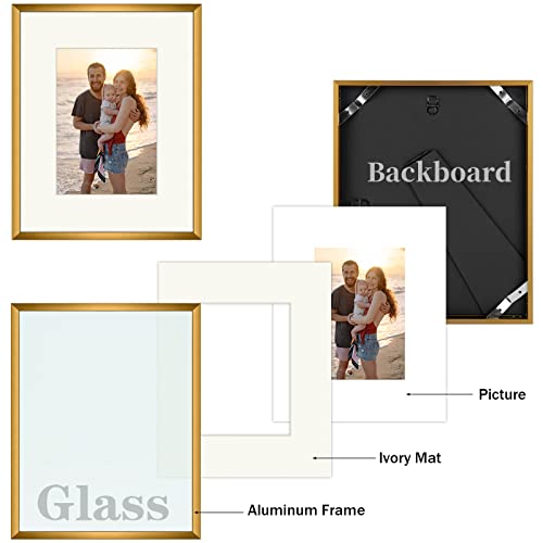 Frametory, 8X10 Aluminum Frame For 5X7 Picture With Ivory Color Mat, Tabletop/Wall Display - Easel Stand, Sawtooth Hanger - Great For Photos, Artwork, Prints, Posters (Bronze, 1-Pack) #TOP3