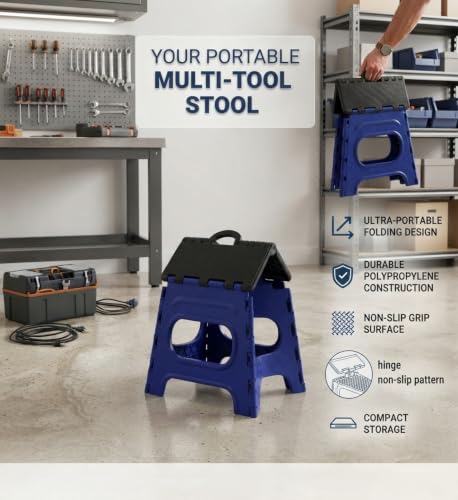 Image of 12 Inch Portable Plastic Folding Step Stool | 90kg Capacity | Anti-Slip Rubber Feet | Safe for Kids & Adults | Lightweight | Kitchen Bathroom Travel Garden Stool (Multi, Pack of 1)