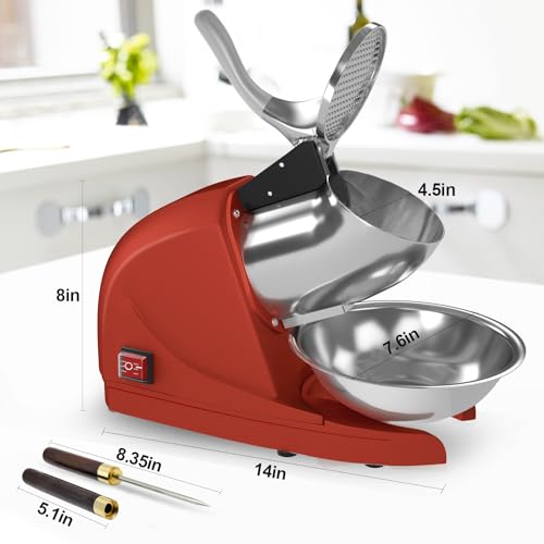 Shaved Ice Machine 380w Snow Cone Machine 3 Stainless Steel Blades Ice Shaver Machine Electric Ice Crusher 280lbs/hr Snow Cone Maker for Home and Commercial with Ice Pick(Red) - Thumbnail 6