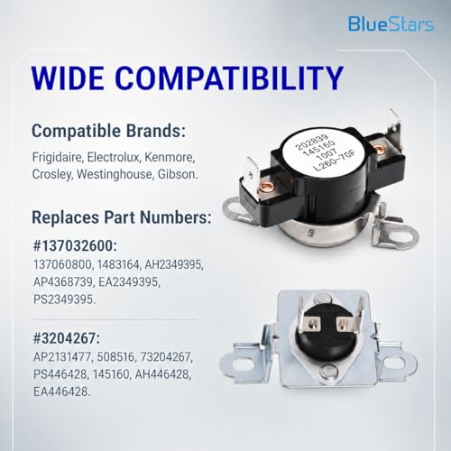 Image of BlueStars 137032600 Thermal Limiter & 3204267 Thermostat | Compatible with Electrolux & Kenmore dryers - Replaces AP4368739, PS2349395, AP2131477.